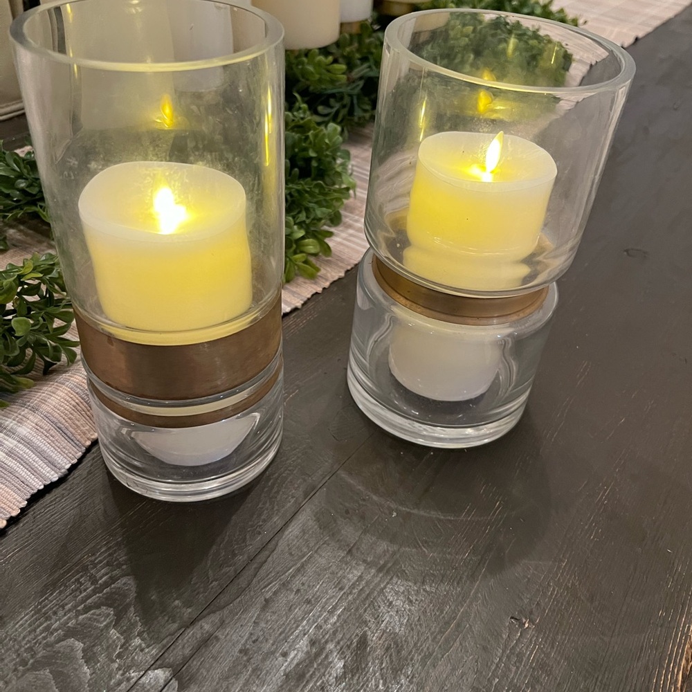 Hearth and Hand candle holders/ glass and copper vases